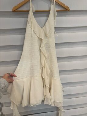 Micas Cream Ruffle-Trim Mini Dress